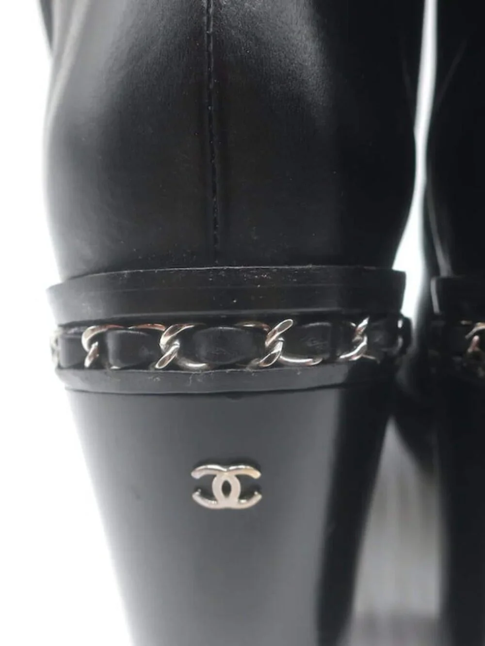 Chanel Chain-Trimmed High Heel Chelsea Boots Black Leather Size 39 - Picture 14 of 16